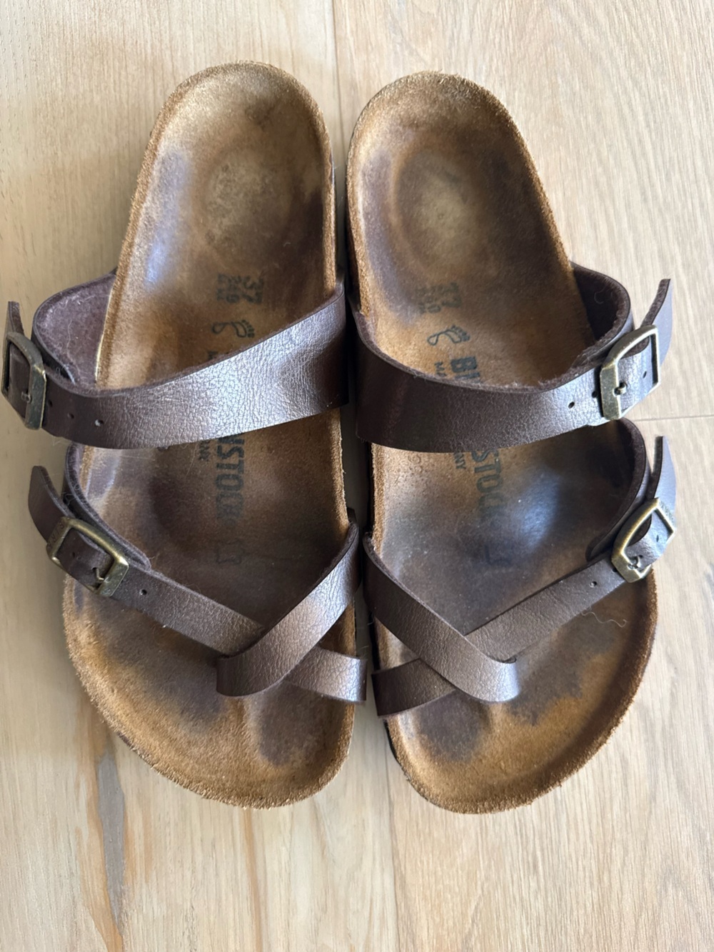 Birkenstock Brown Leather Double-Strap Sandals with Buckles
